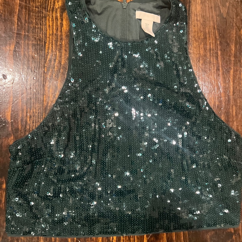 H&M green sequence crop top